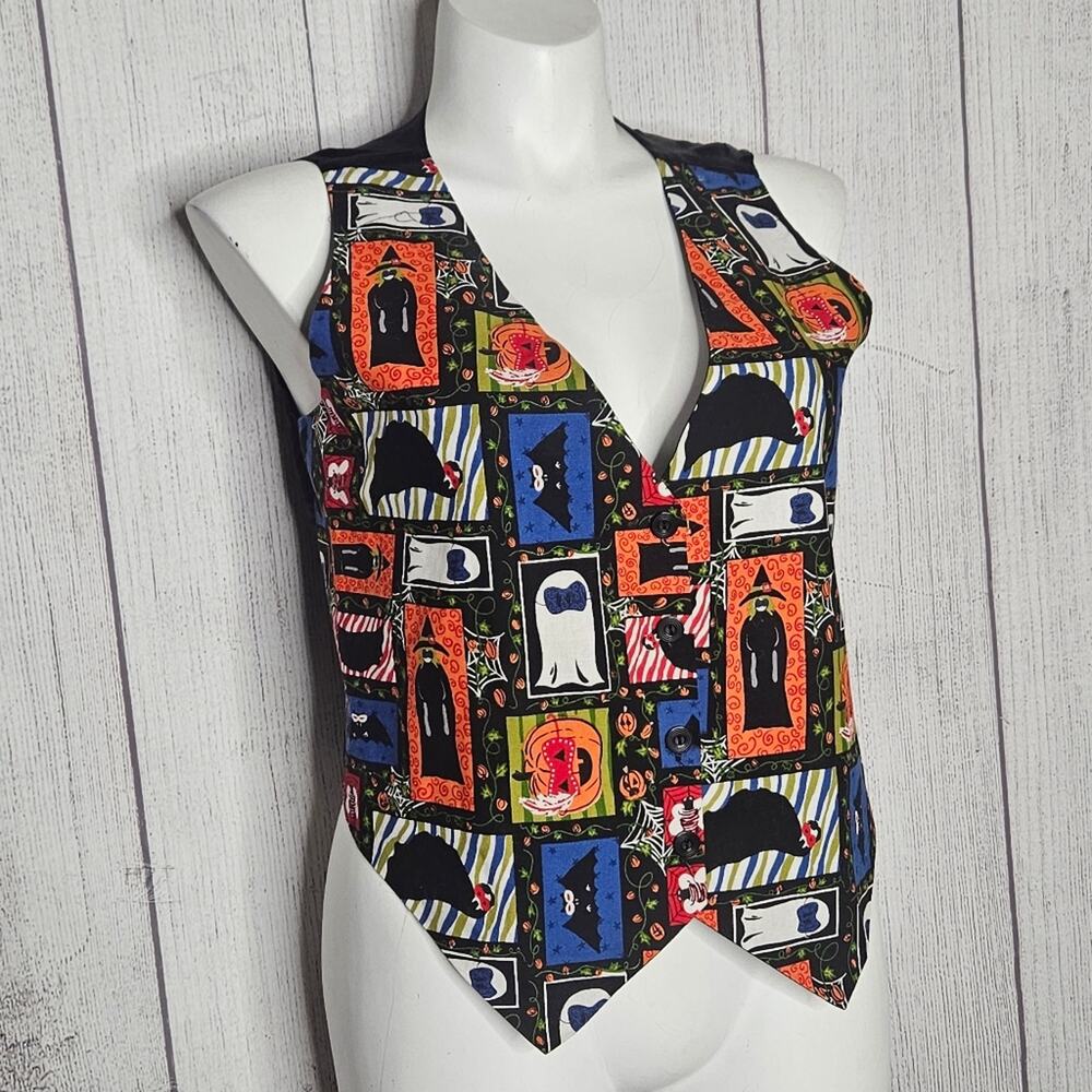 VTG 90s Halloween Button Closure V-neck Vest, sz Large